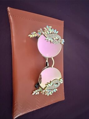 Meghan LA Pink Mirror Round Sunglasses with Gold Crystal Flourishes